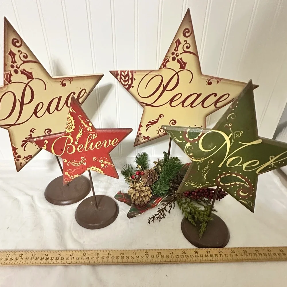 Hobby Lobby Heartland Holiday Wood‎ Stars Christmas Decor Set OS Multicolor EX